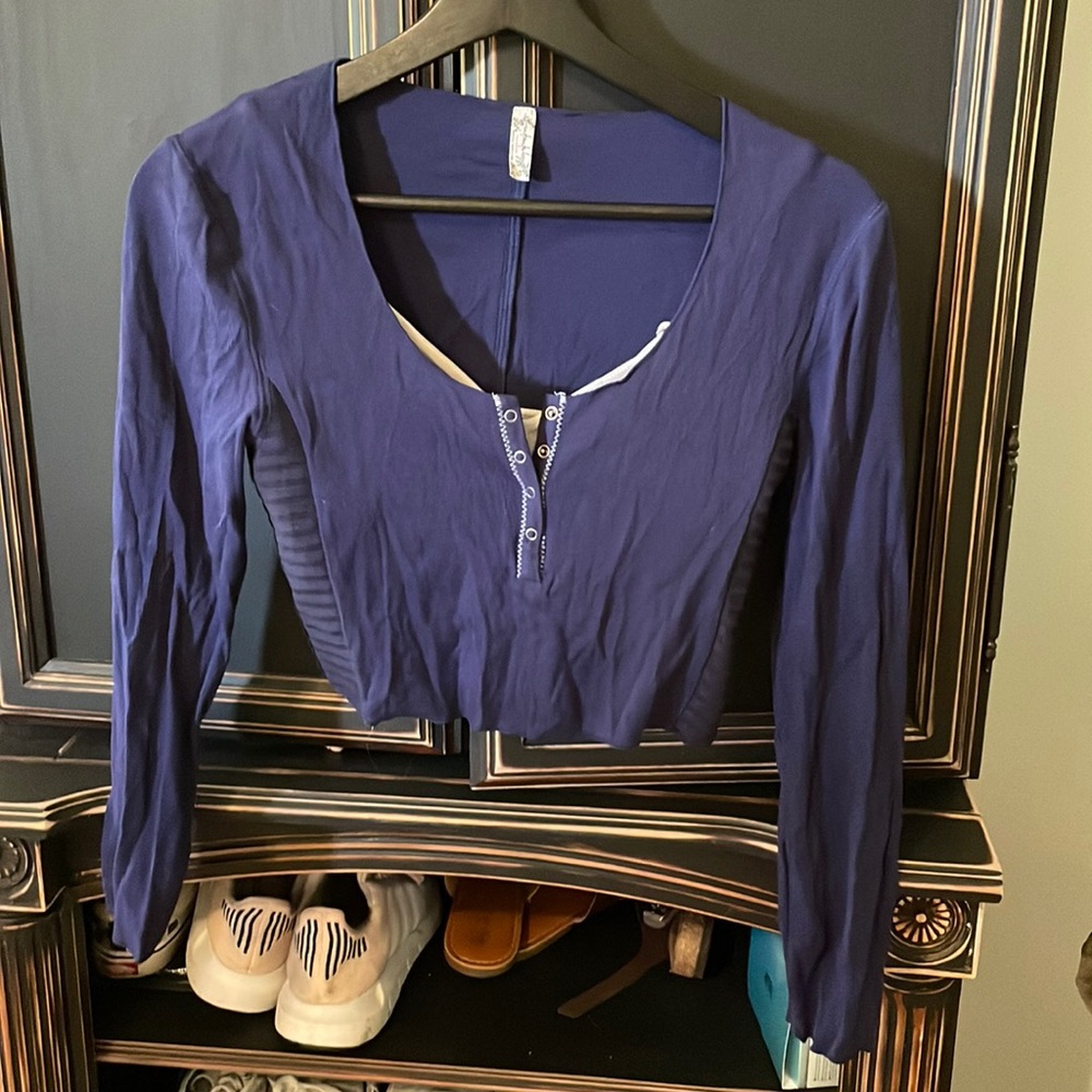 Intimately Free People Crop Henley Blue